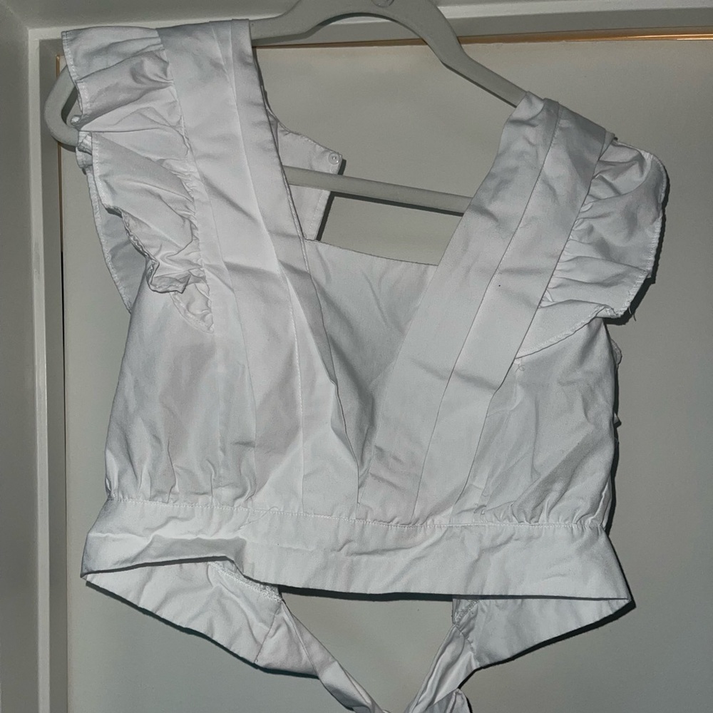 DO + BE Open Back Shirt with Tie Behind Back Size S Color White